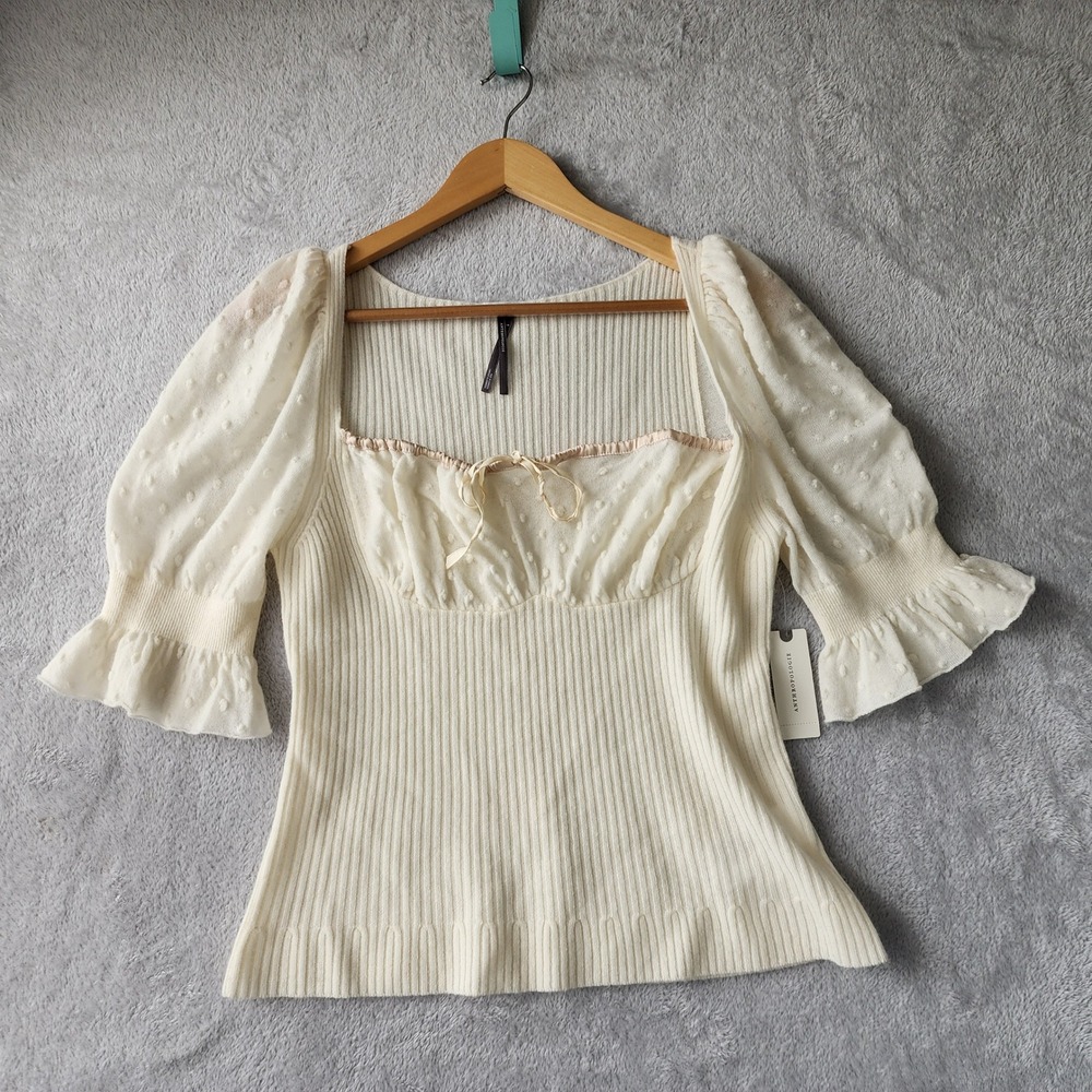 Anthropologie Cashmere Sweater Top Womens Size Small Poet Sleeve Milkmaid Wool